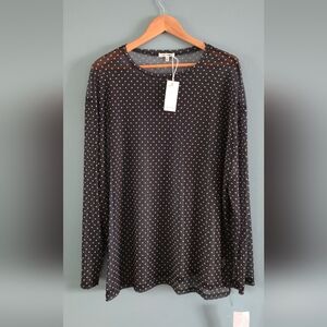 NWT Sheer Black Blouse With White Polka Dots